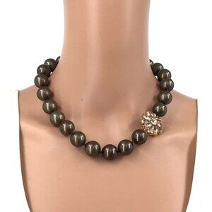 Lia Sophia Taffeta Necklace Bronze Beaded Crystal Flower Accent Adjustable Lengt